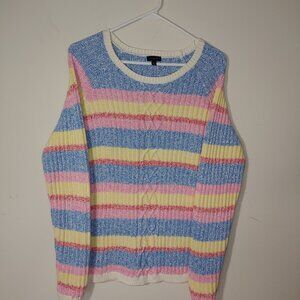Talbots Cotton Blend Pastel Rainbow Cable Knit Sweater Size L Multicolored